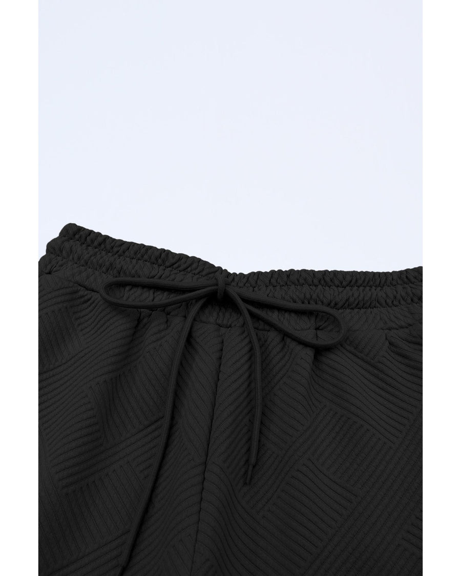 Black Textured Loose Fit T Shirt and Drawstring Pants Set - XL