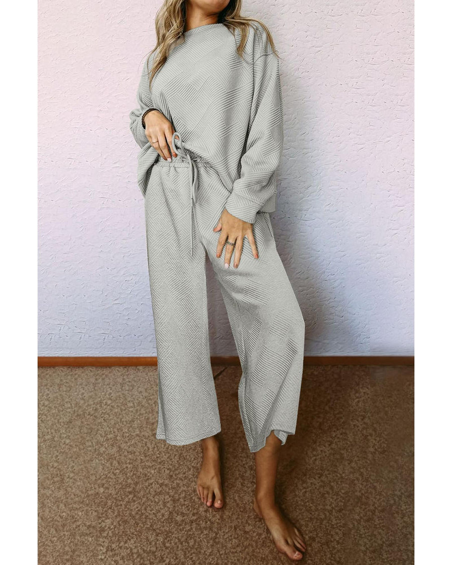 Gray Ultra Loose Textured 2pcs Slouchy Outfit - S