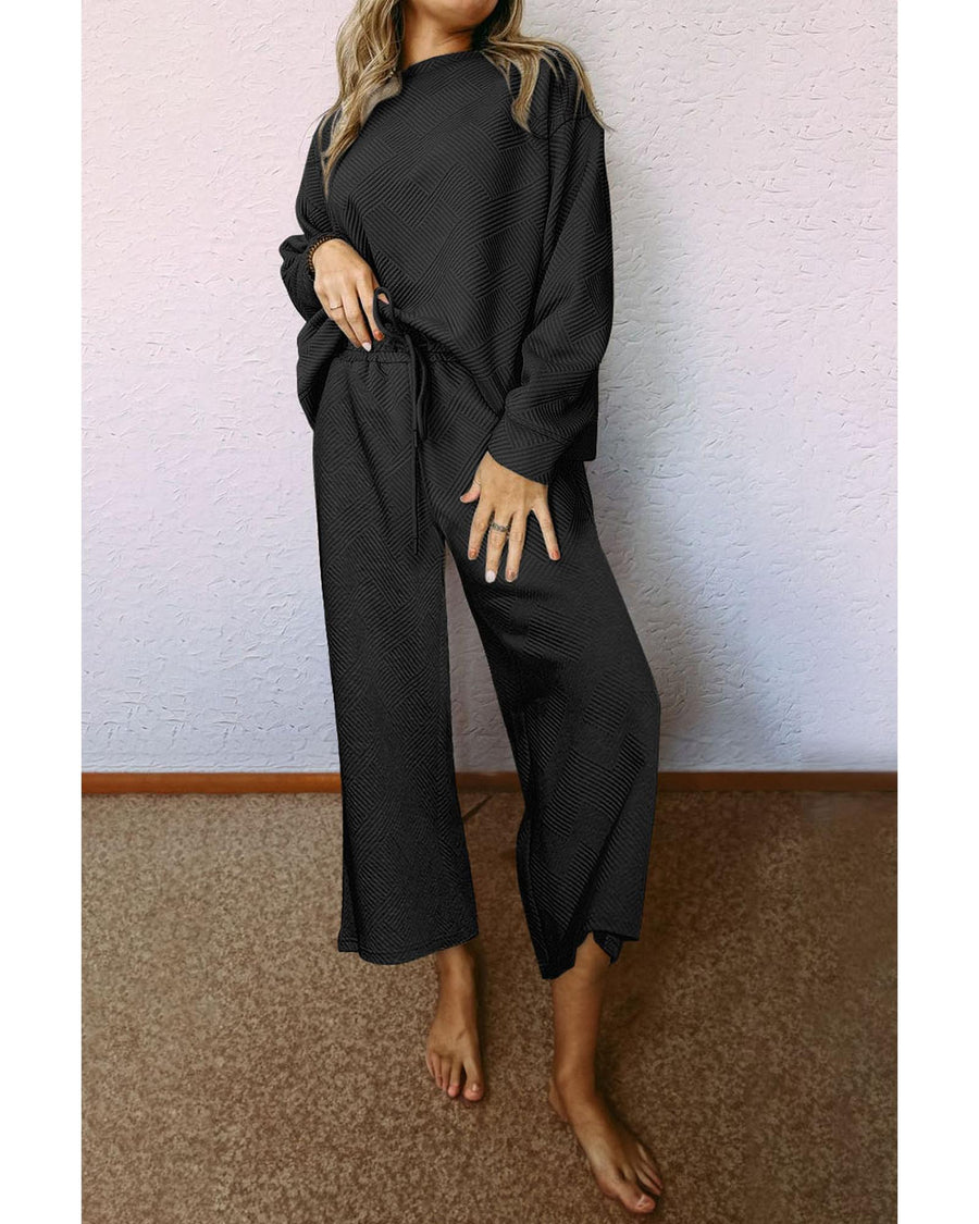Black Ultra Loose Textured 2pcs Slouchy Outfit - XL