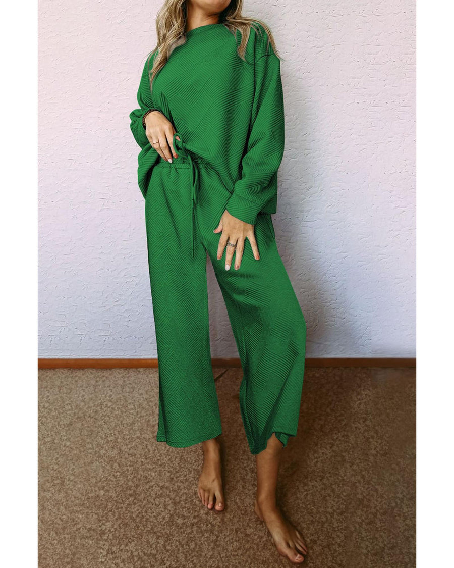 Dark Green Ultra Loose Textured 2pcs Slouchy Outfit - M