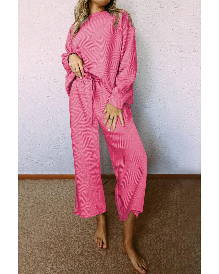 Strawberry Pink Ultra Loose Textured 2pcs Slouchy Outfit - S
