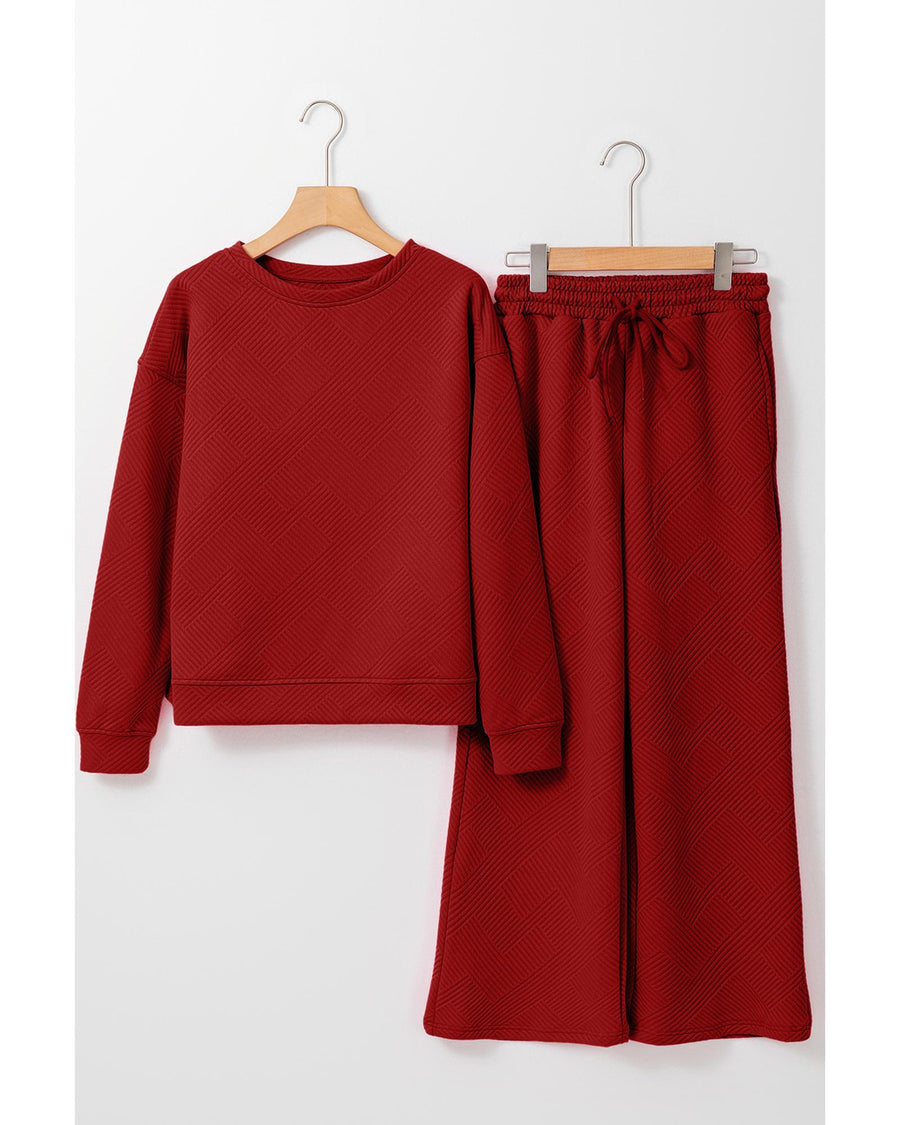 Red Dahlia Ultra Loose Textured 2pcs Slouchy Outfit - L