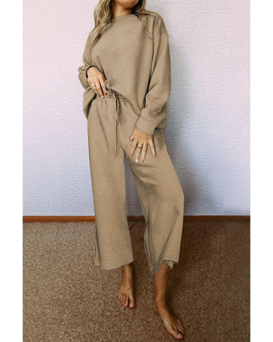 Khaki Ultra Loose Textured 2pcs Slouchy Outfit - S