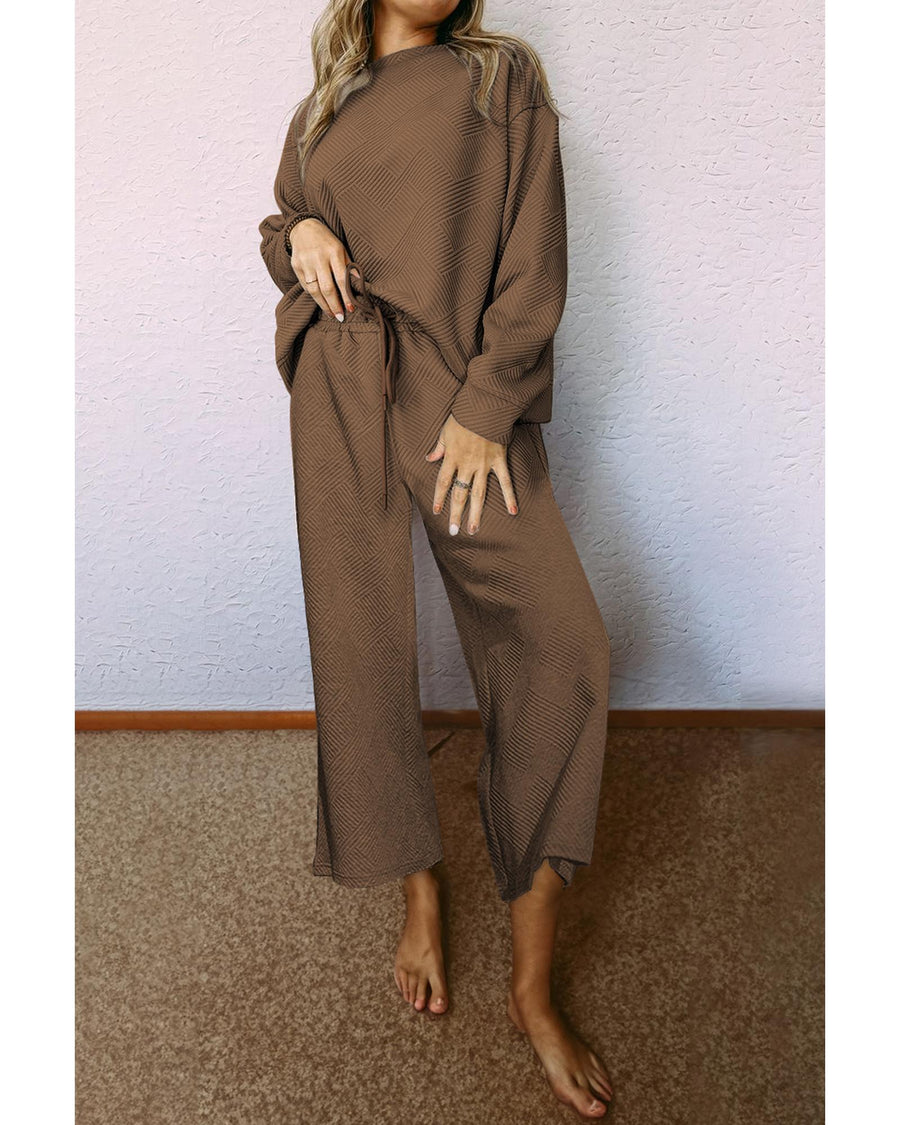 Dark Brown Ultra Loose Textured 2pcs Slouchy Outfit - S
