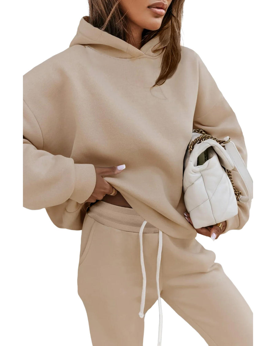 Pale Khaki Chunky Two-piece Hooded Sweatsuit - XL