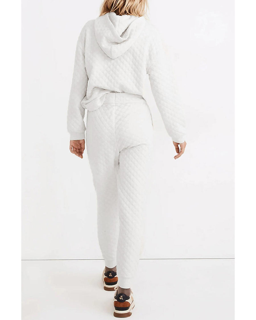 White Quilted Hoodie and Sweatpants Two Piece Set - XL