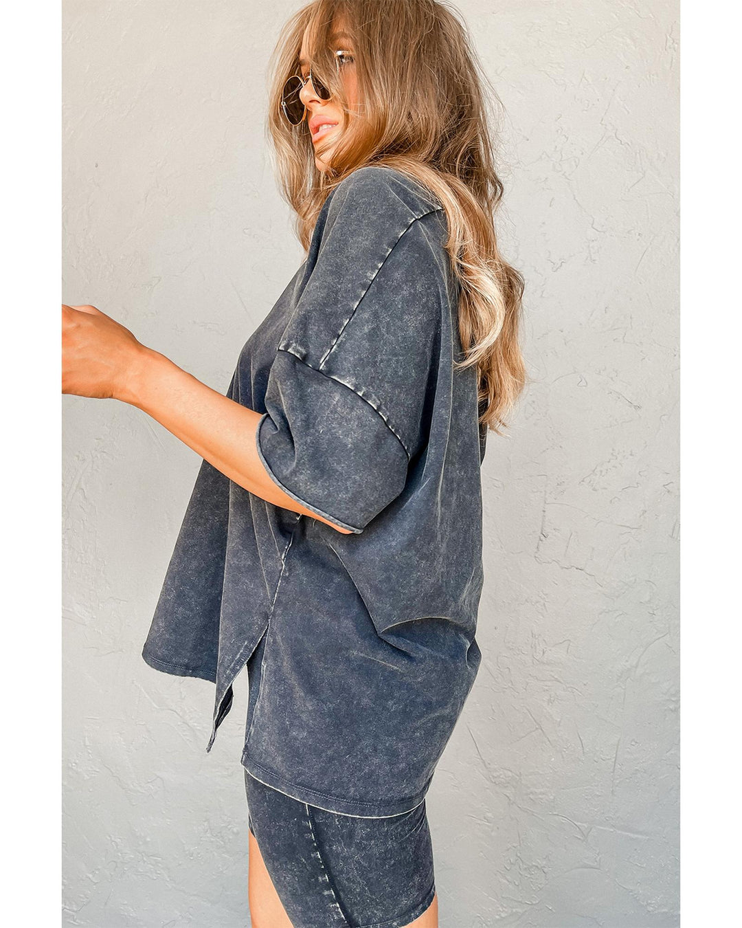 Black Mineral Washed Oversized T Shirt and Shorts Set - S