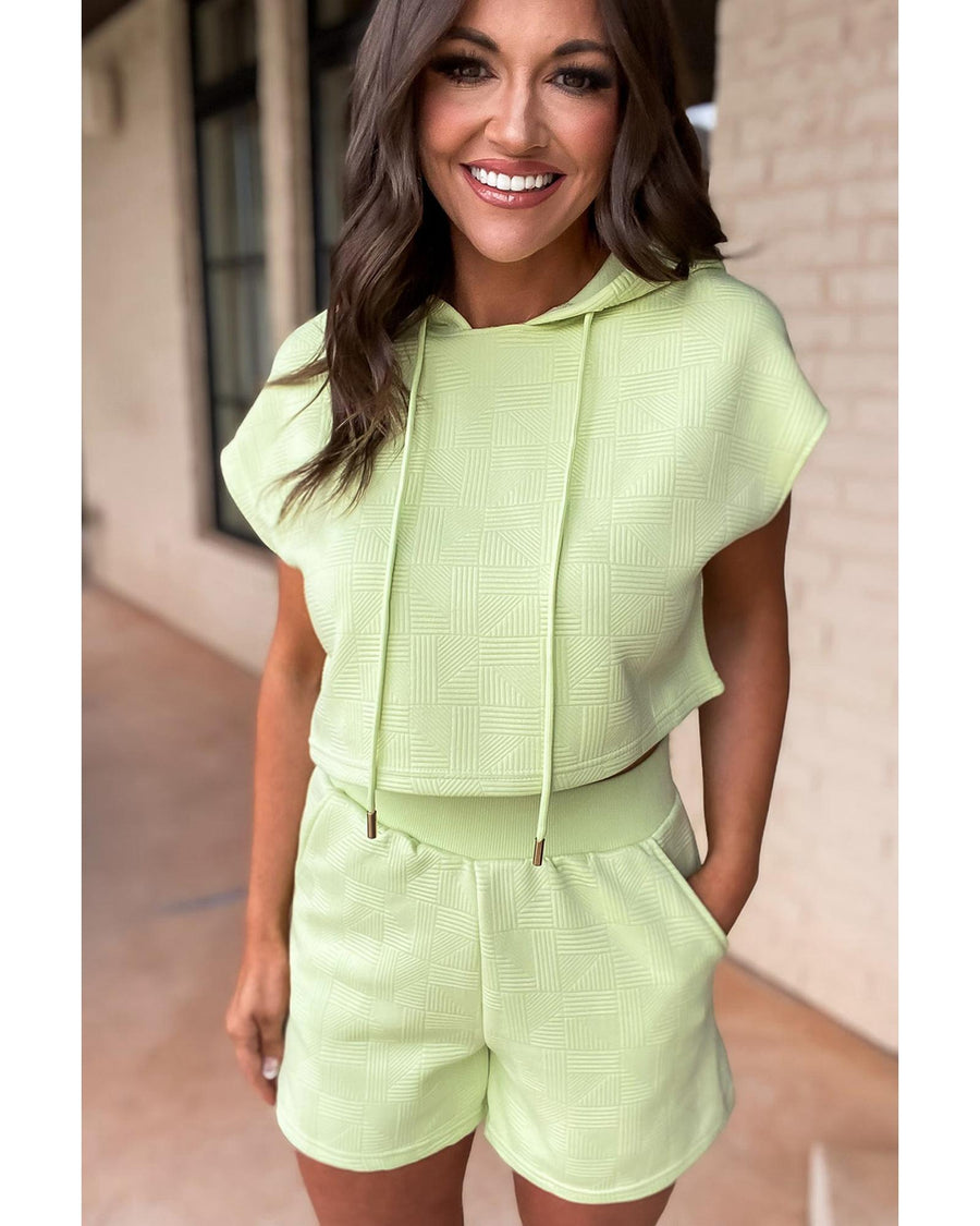 Meadow Mist Green Textured Cropped Hoodie and Shorts Set - XL