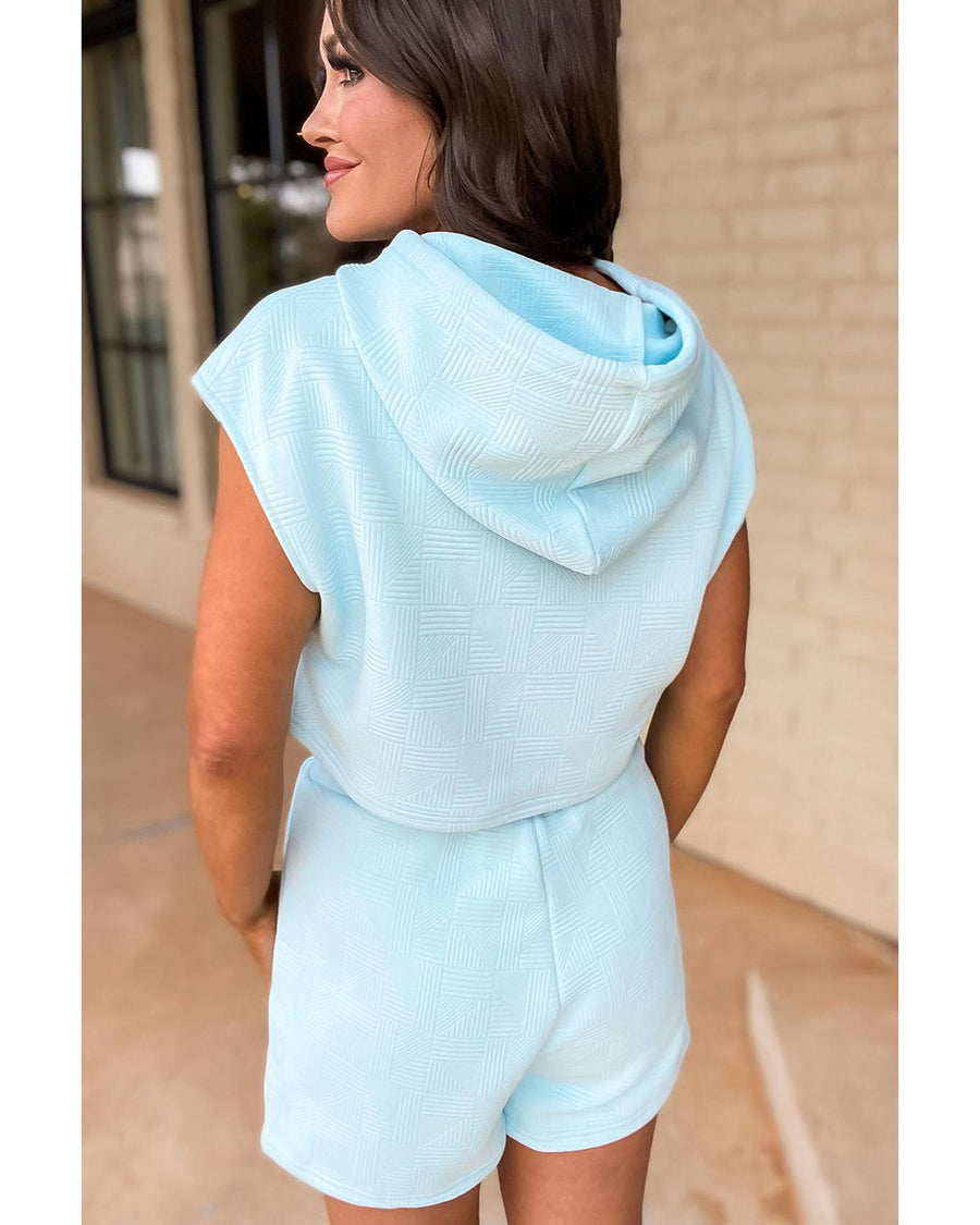 Beau Blue Textured Cropped Hoodie and Shorts Set - XL