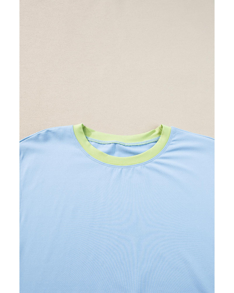 Blue Contrast Trim Cap Sleeve Tee Shorts Set - L