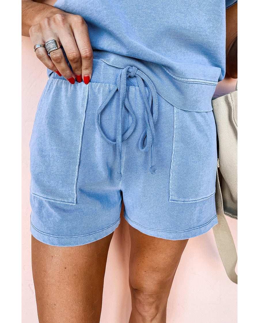 Dusk Blue Mineral Wash Tee and Drawstring Shorts Set - XL