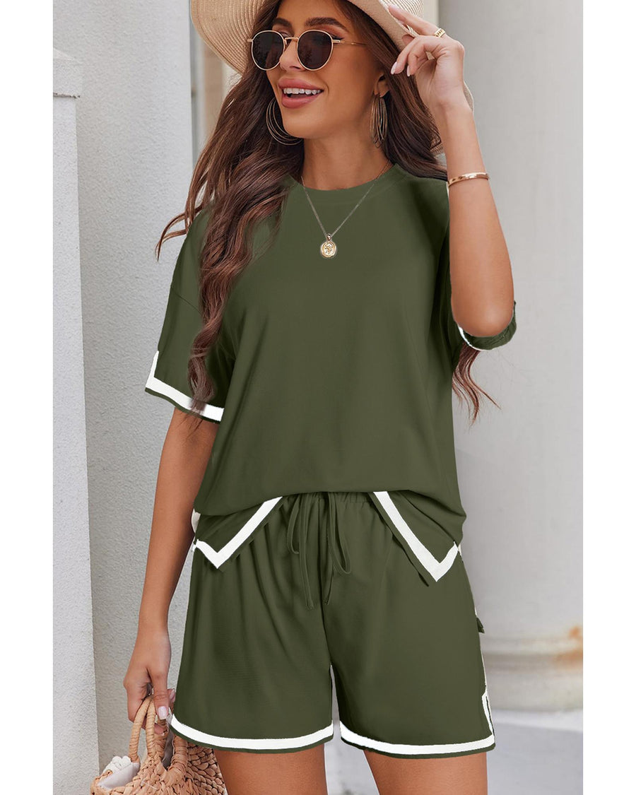 Vineyard Green Contrast Trim Tee and Shorts Set - XL