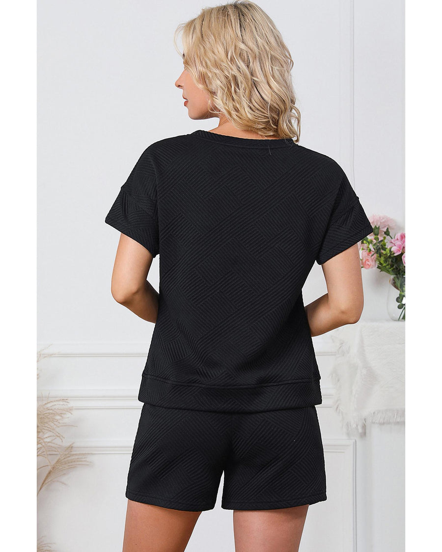 Black Trendy Texture Sequin Baseball Graphic Short 2pcs Set - XL