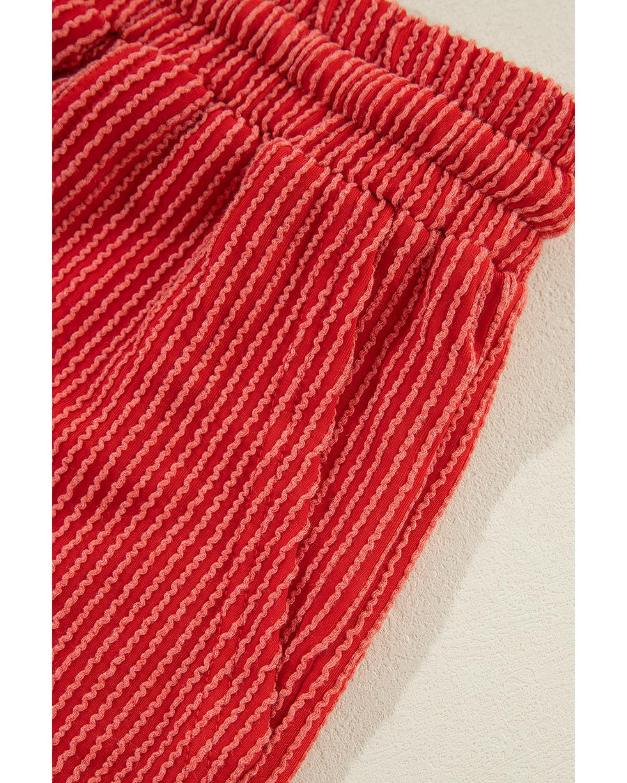 Fiery Red JOLLY Corded Long Sleeve Top and Pockets Pants Set - M