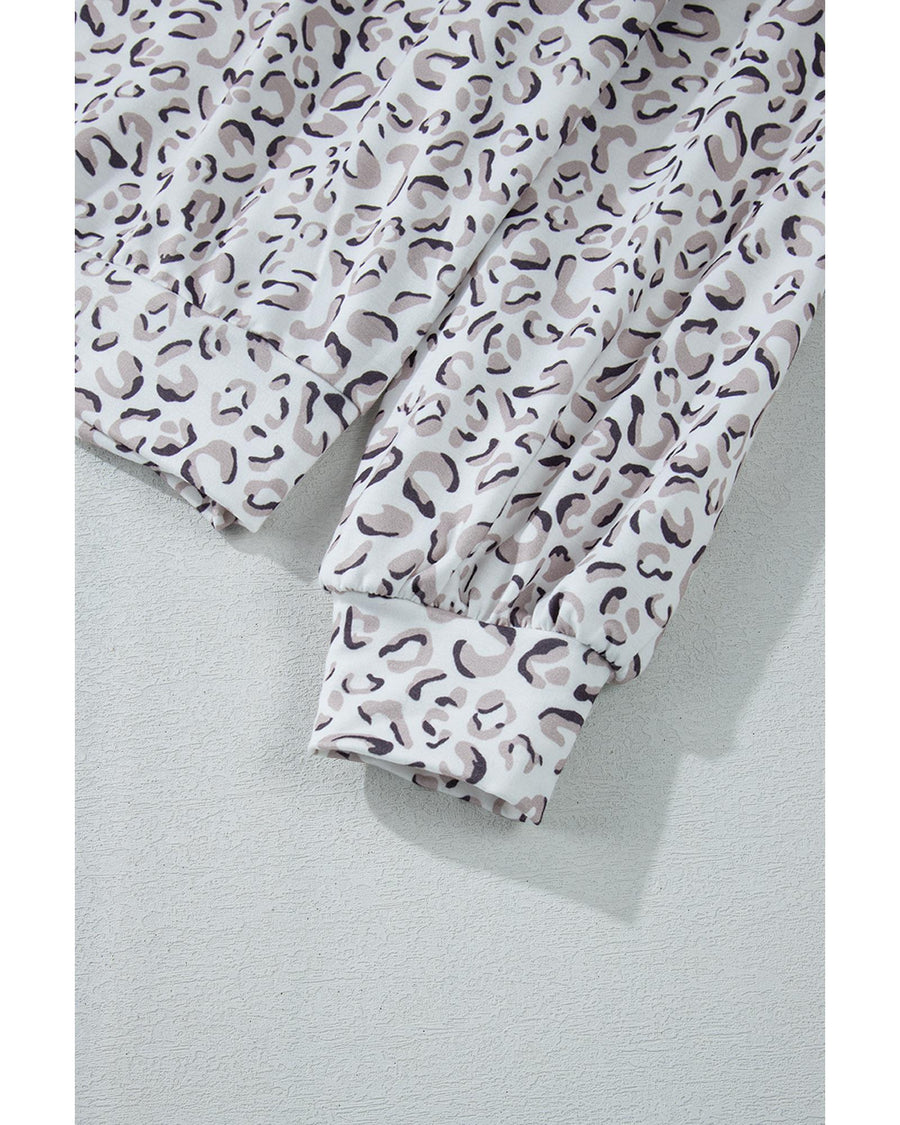 White Classic Leopard Hoodie and Shorts Set - L