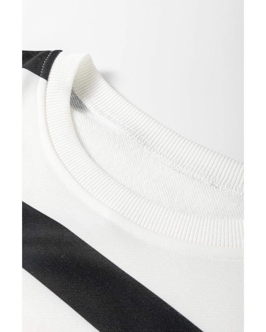 Black Stripe Drop Shoulder Pullover and Jogger Pants Set - L