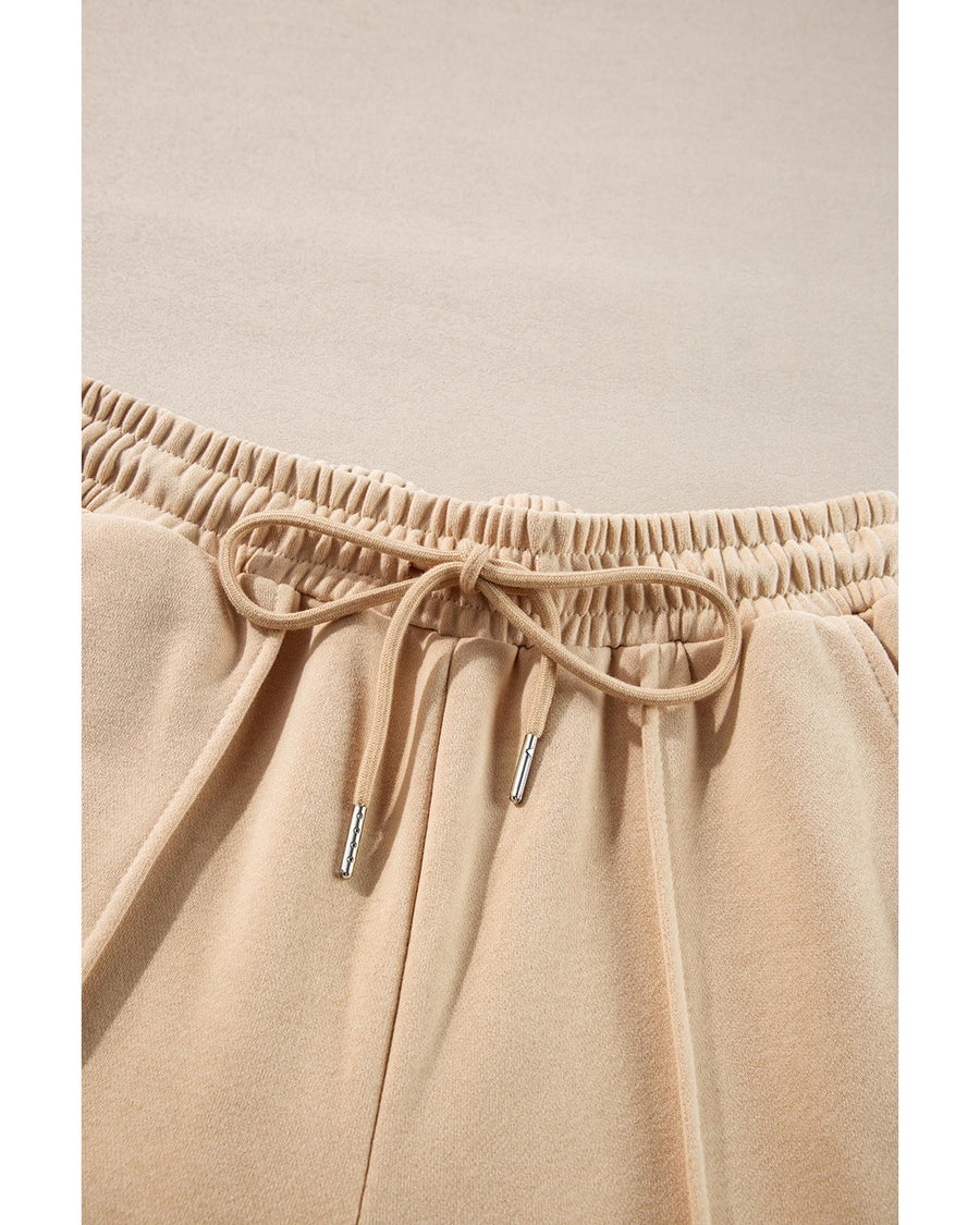 Apricot Solid Seamed Zipper Jacket and Drawstring Waist Pants Set - XL