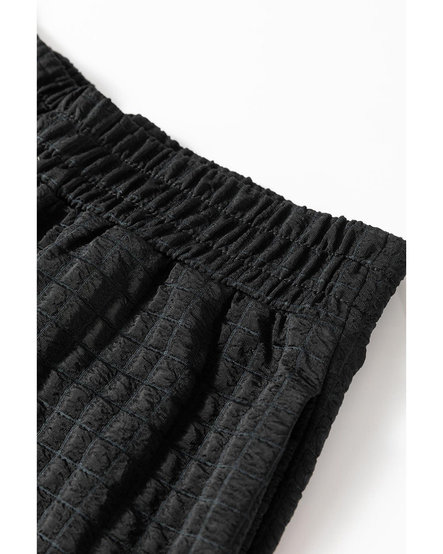 Color black Textured Knit Cap Sleeve T Shirt and Wide Leg Pants Set - XL