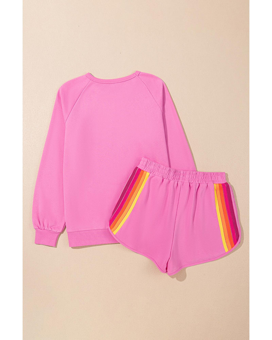 Bonbon Striped Accent Pullover and Shorts Two Piece Casual Set - L