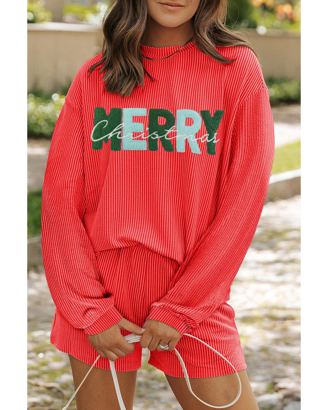 Gold Flame Corded MERRY Christmas Letter Top and Shorts Set - S