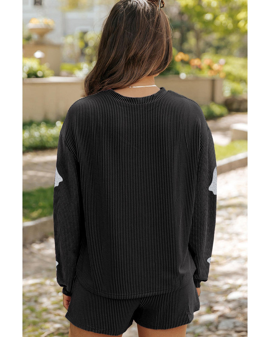 Carbon Grey Halloween Ghost Graphic Corded Pullover and Shorts Two Piece Set - 2XL