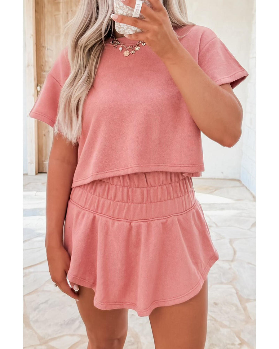 Blossom 2pcs Cropped Tee and Ruffle High Waist Skort Set - M