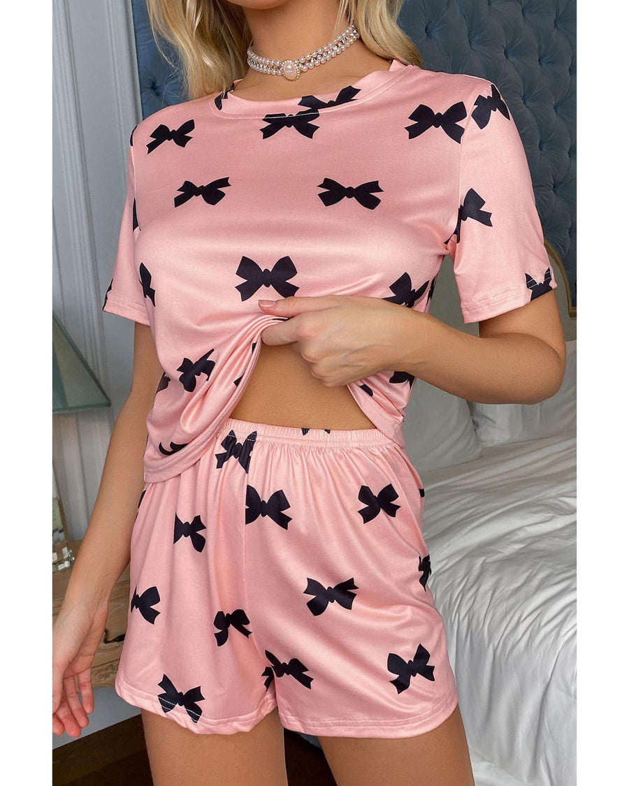 Pink Bow Printed Short 2pcs Lounge Set - L