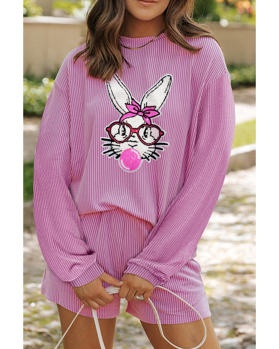 Phalaenopsis Bubble Gum Rabbit Sequin Graphic 2pcs Outfit - S