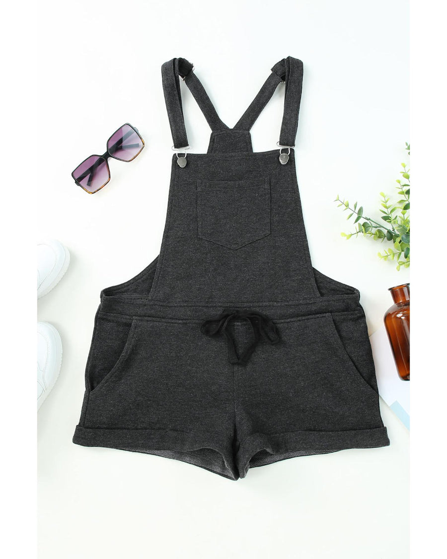 Gray Vintage Washed Drawstring Short Overalls - L