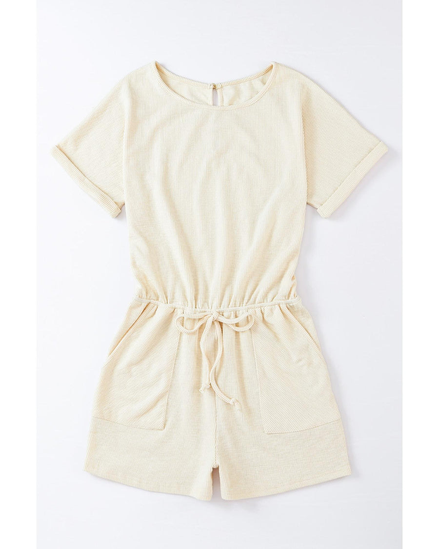 Azura Exchange Beige Ribbed Elastic Waist Romper - XL
