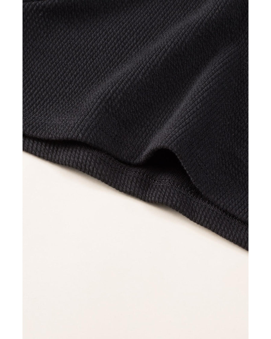 Black Brushed Ribbed Button Split V Neck Long Sleeve Romper - 2XL