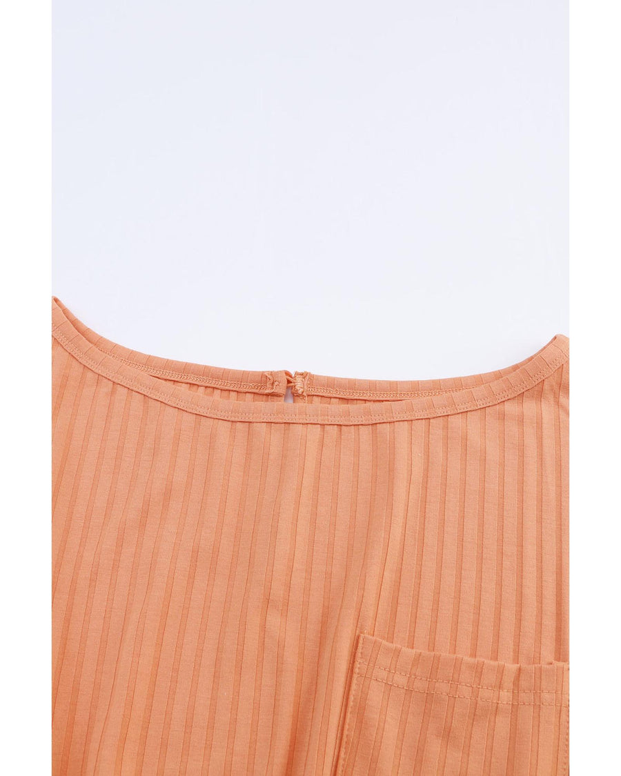 Azura Exchange Orange Ribbed Drawstring Waist Long Sleeve Romper - XL