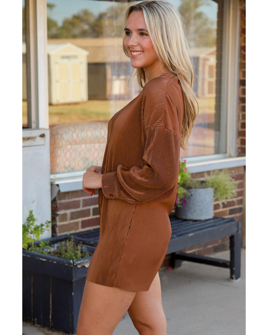 Ribbed Long Sleeve Button Front Romper - XL