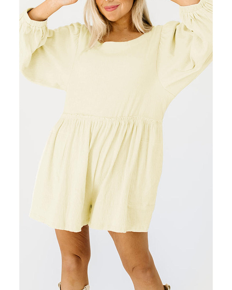 Apricot Solid Color High Waist Long Sleeve Romper - M