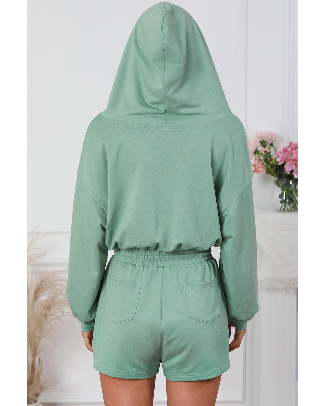 Blue French Terry Hoodie Romper - XL