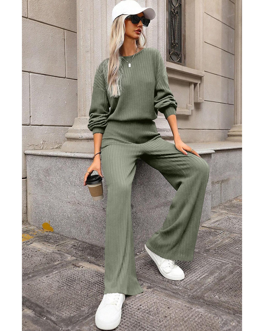 Laurel Green Solid Ribbed Knit Keyhole Back High Waist Jumpsuit - S