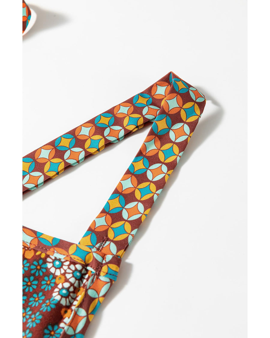 Multicolour Boho Floral Print Crossed Straps Ankle-length Jumpsuit - S