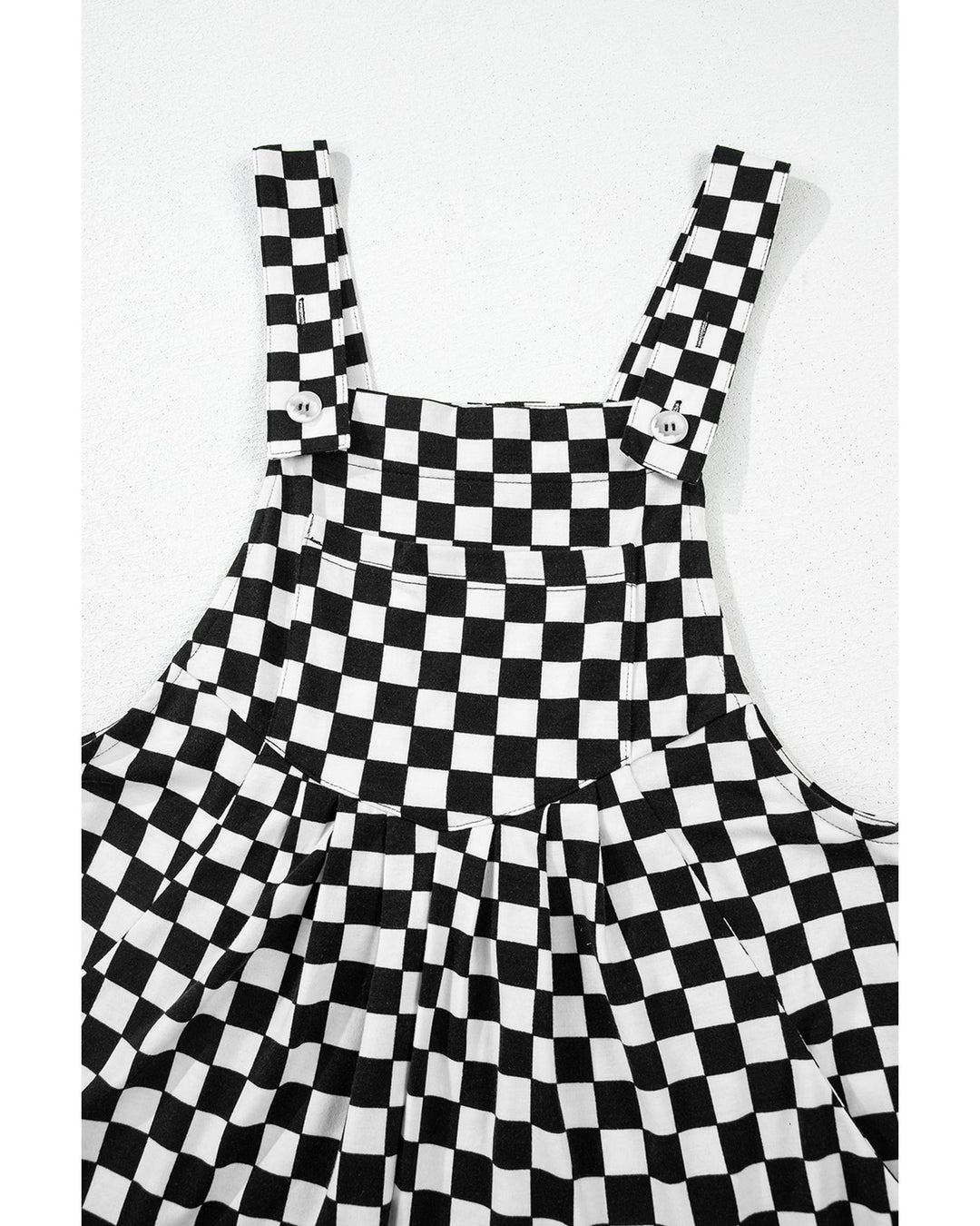 Black Checkered Print Pocketed Wide Leg Jumpsuit - XL