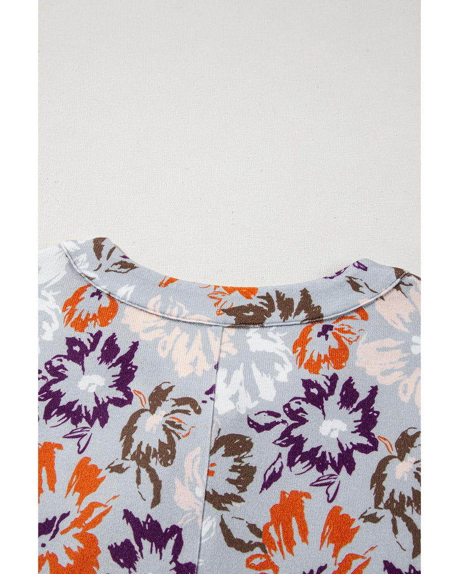 Sky Blue Floral Sleeveless Buttoned Pocketed Wide Leg Jumpsuit - L