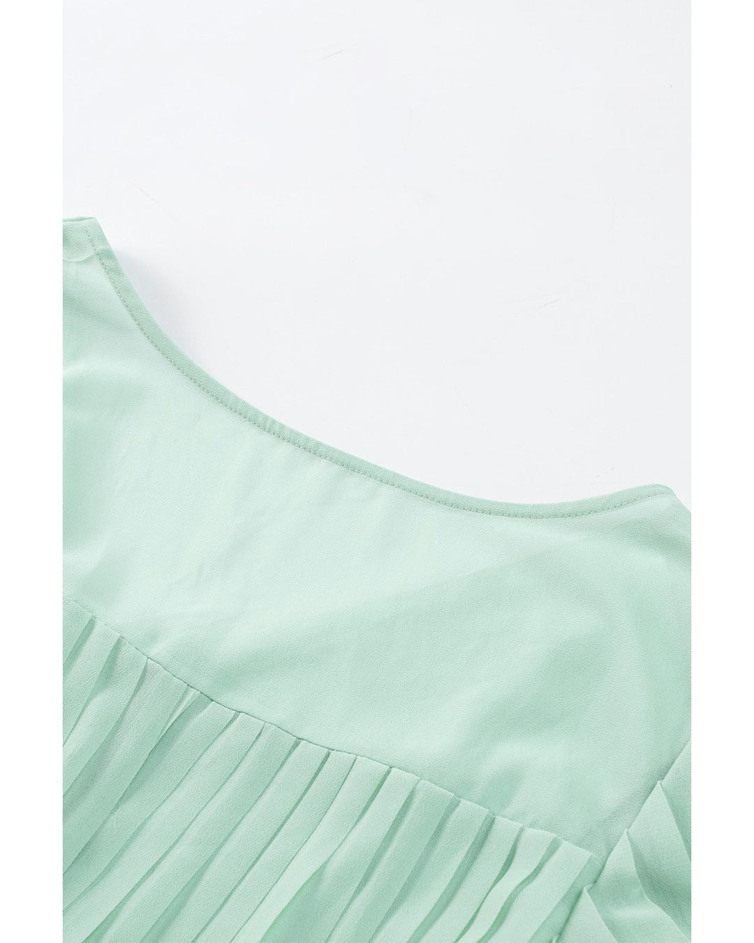 Green Pleated Ruffled Tie Waist Buttons V Neck Romper - S