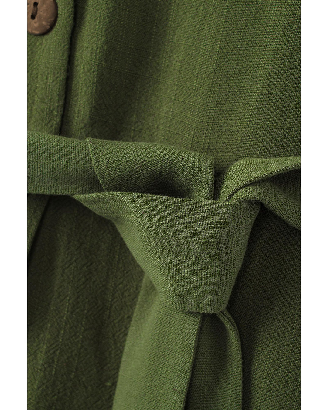 Green Button V Neck Romper with Belt - XL