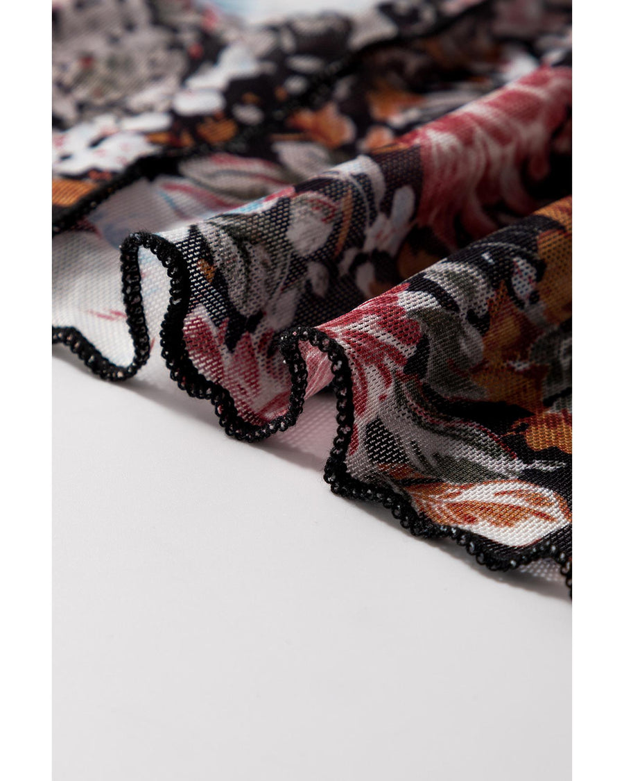 Brown Floral Print High Waist Maxi Skirt - M