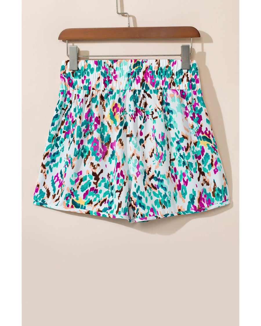 Light Blue Leopard High Waisted Athletic Shorts - XL