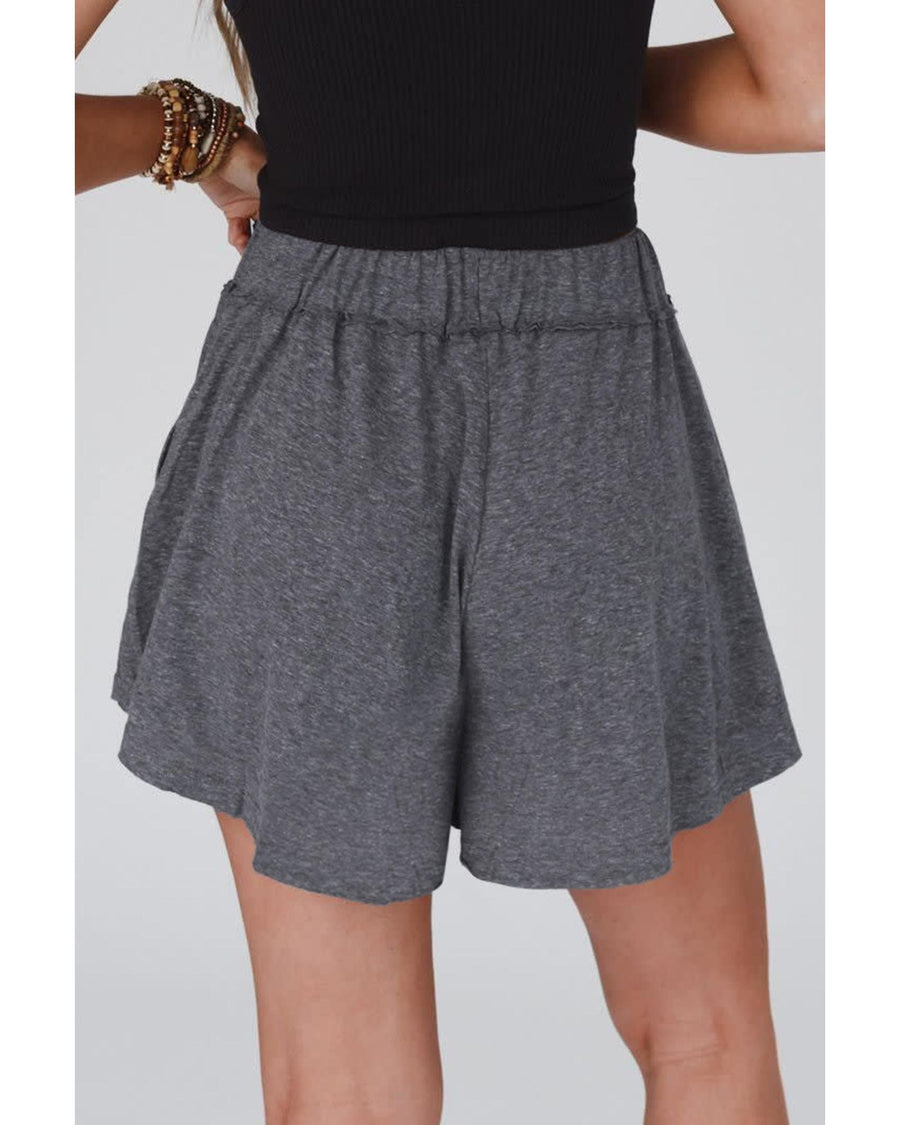 Gray Elastic Waist Culotte Shorts - M