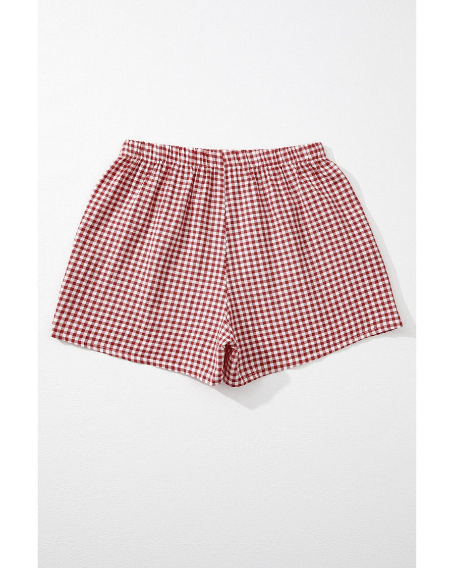 Red Plaid Gingham Printed High Waist Shorts - L