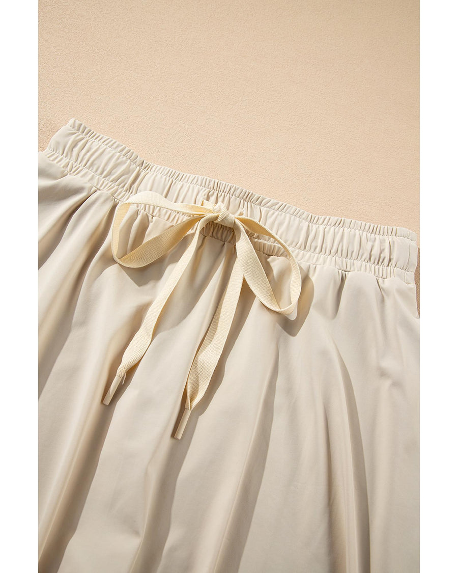 Beige Drawstring High Waist Lined Tennis Skorts - S