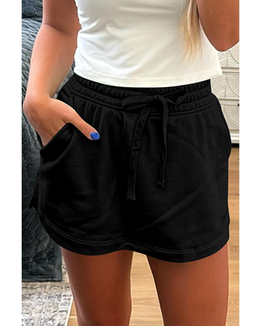 Black French Terry Drawstring Mini Skort with Pockets - M