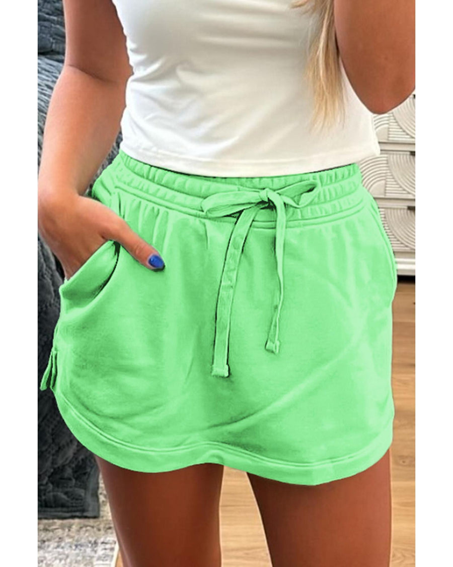 Light Green French Terry Drawstring Mini Skort with Pockets - M