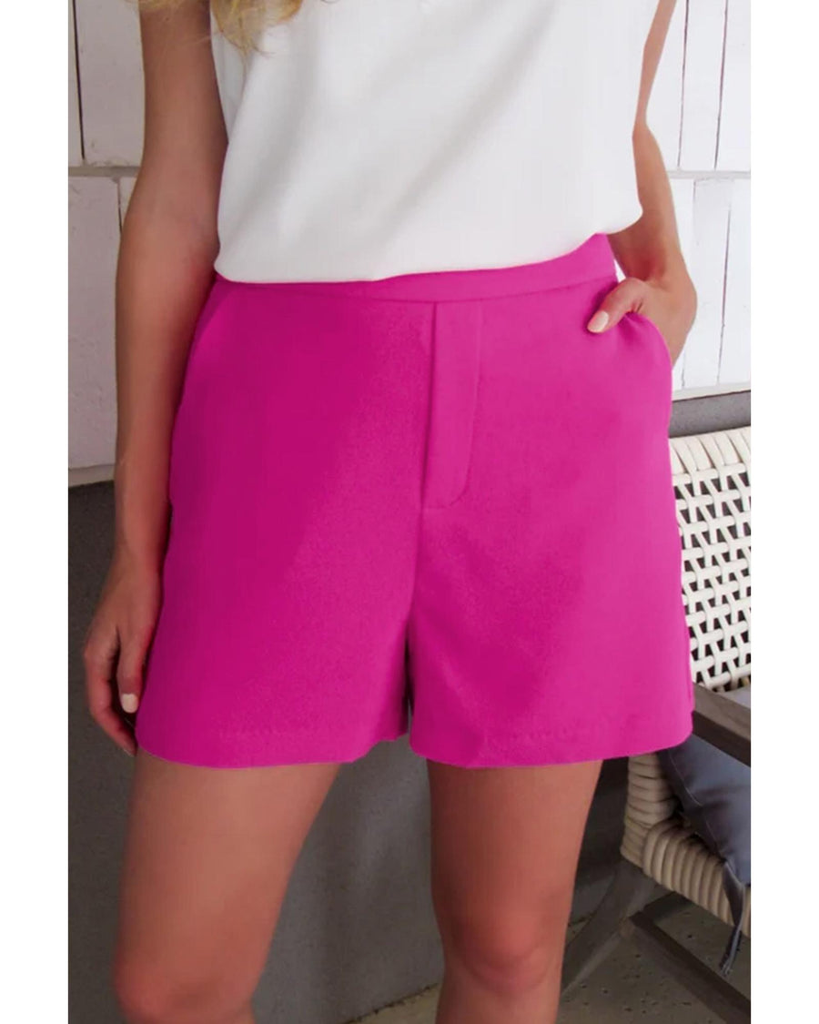 Sachet Pink Half Elastic Waist Casual Pocketed Shorts - L