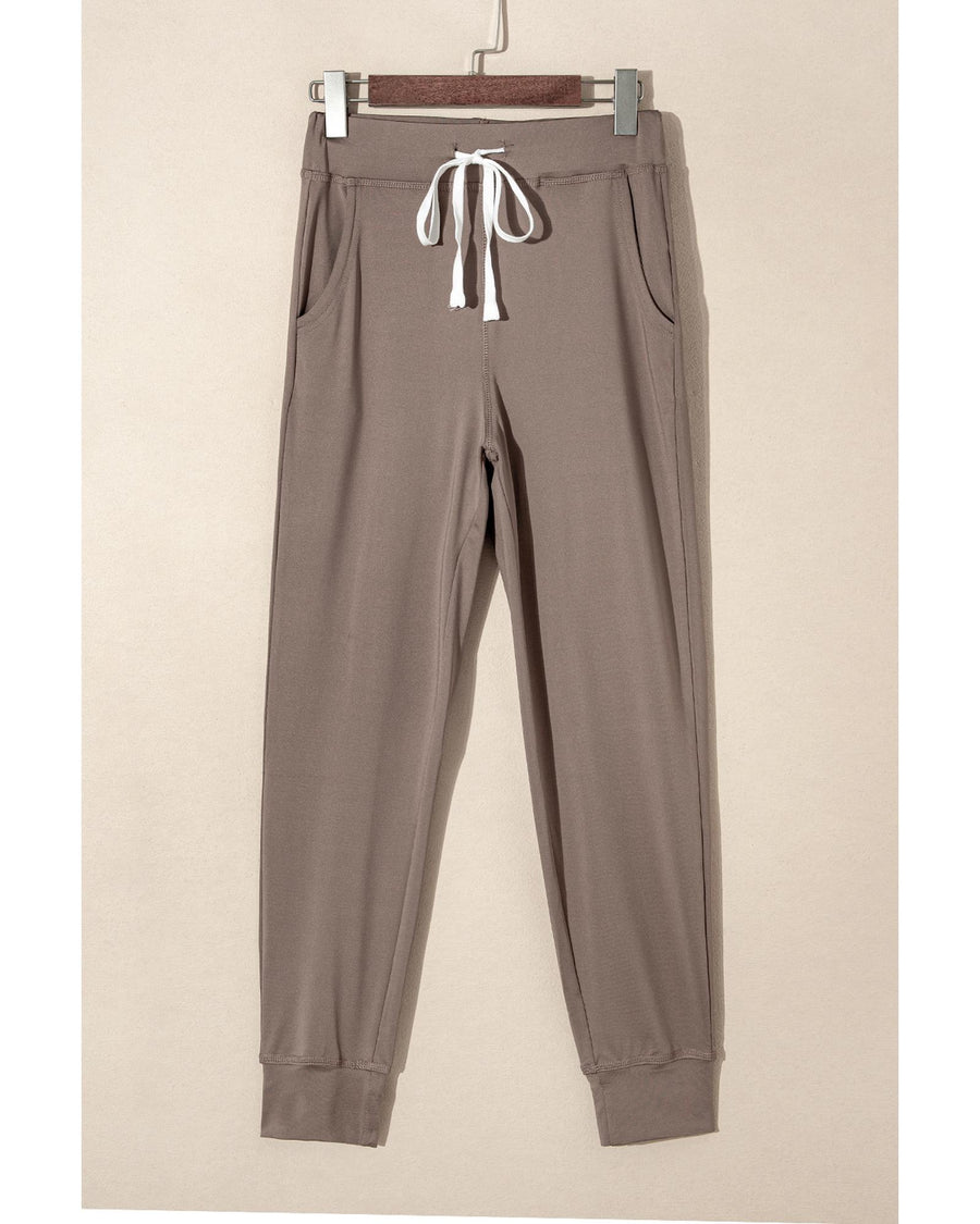 Dark Brown Drawstring Waist Pocketed Joggers - L